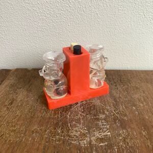Vintage Lucite Pig Chef's Salt & Pepper Push Button‎ Orange Dispenser